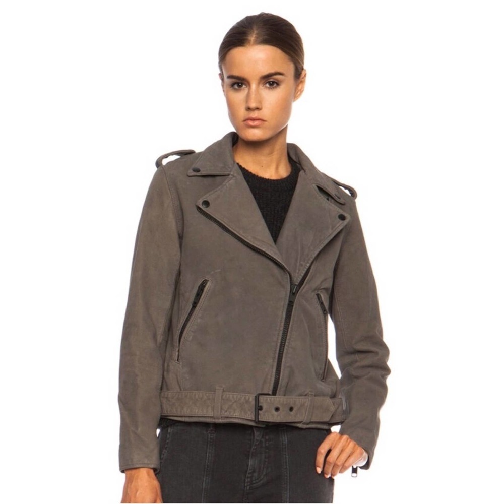 Current Elliot The Prospect Leather Biker Jacket in Castle - Picture 7 of 12